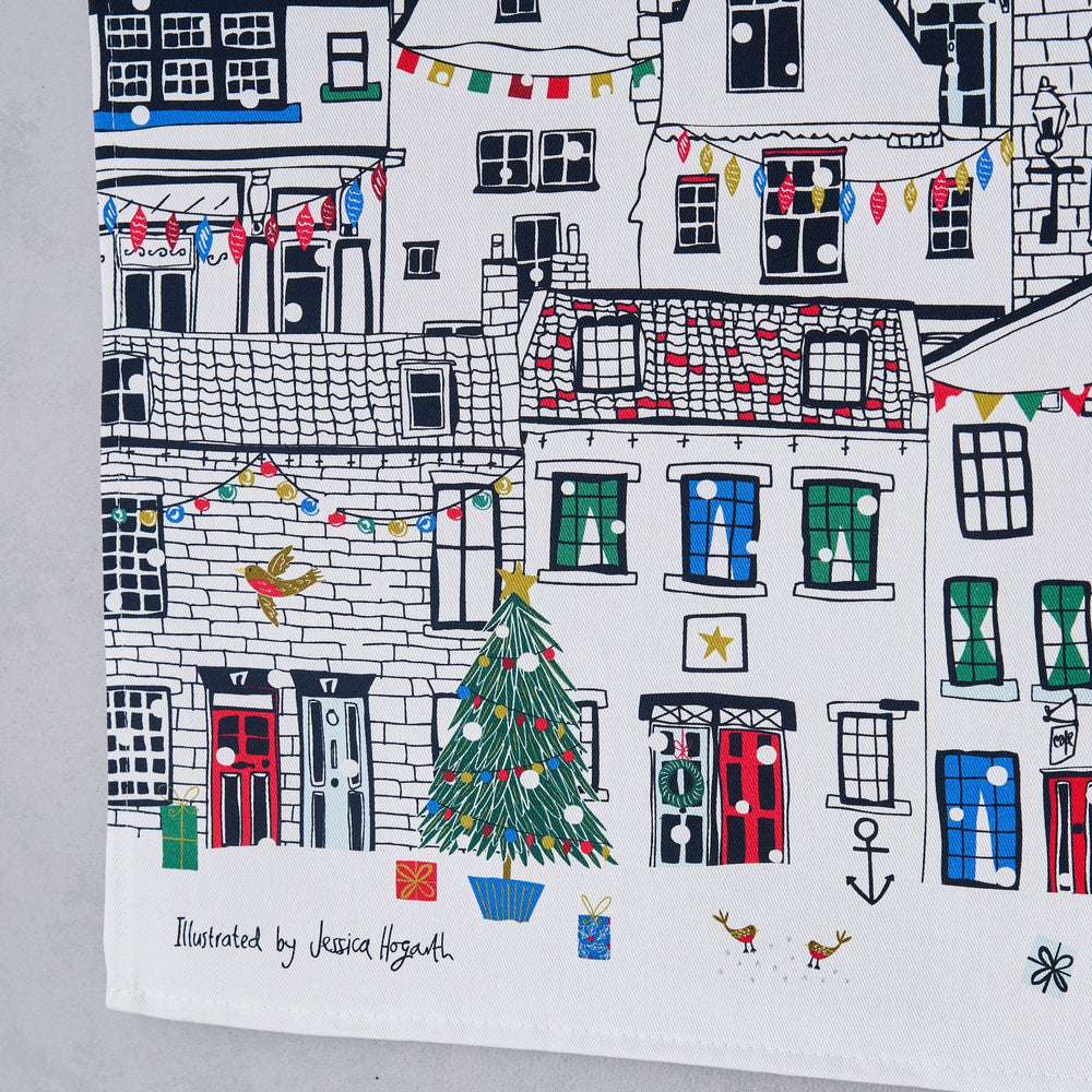 
                  
                    Load image into Gallery viewer, Winter Cottage Illustration Tea Towel
                  
                