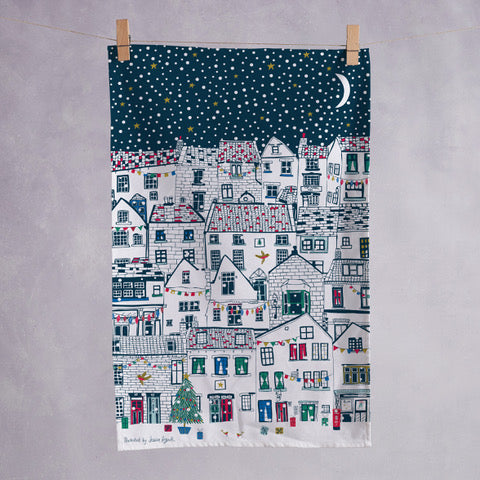 
                  
                    Load image into Gallery viewer, Winter Cottage Illustration Tea Towel
                  
                