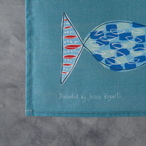 
                  
                    Load image into Gallery viewer, A blue fish tea towel from Jessica Hogarth Shop
                  
                